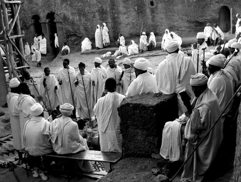 Worshipers at Bey Maryam (St. Mary's Church)