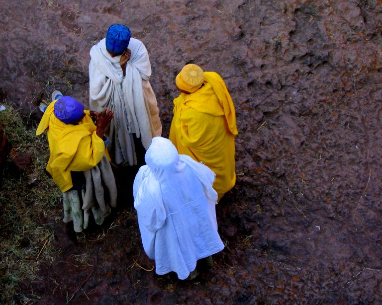 Worshipers Gather in the Morning at Bet Maryam (St. Mary's Church)