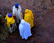 Worshipers Gather in the Morning at Bet Maryam (St. Mary's Church)