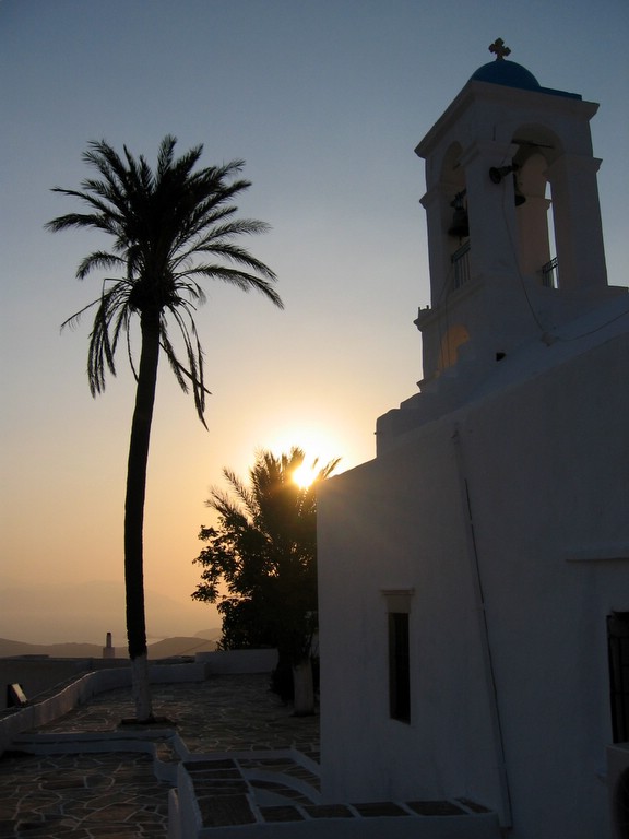 Palm Tree and Church at Sunset
