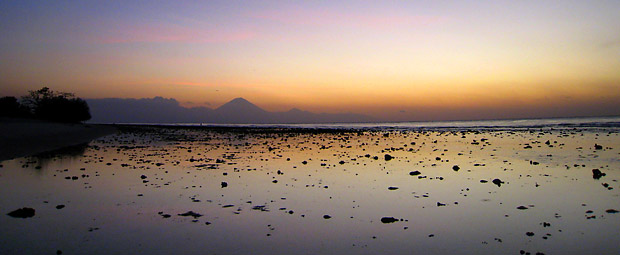 Twilight on Gili Trawangan with Bali's Volcano on the Horizon