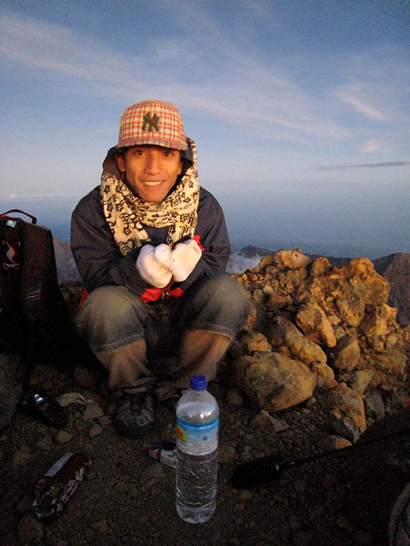 Tom Waiting for the Sunrise on the Summit on Mt. Rinjani