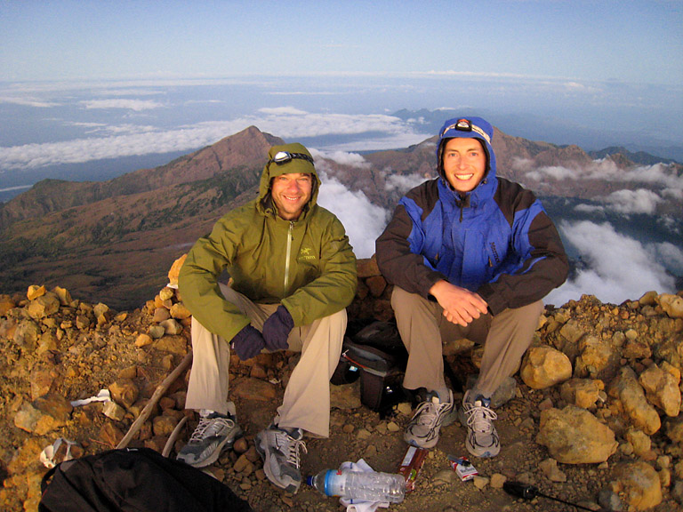 Gerard and Martin on the Summit of Mt. Rinjani, 3,726 metres (12,224 ft)