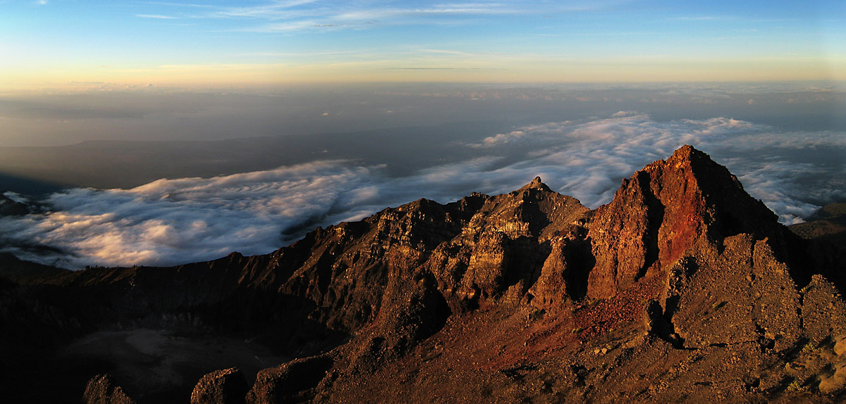 Looking Down 12,000 ft from the Summit of Mt. Rinjani