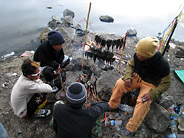 Fishermen at the Crater Lake