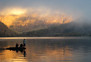 Fishermen at Sunset at the Crater Lake