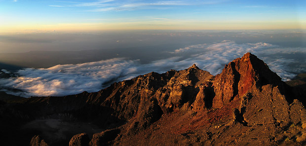 Looking Down 12,000 ft from the Summit of Mt. Rinjani