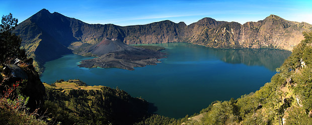 Turquoise Crater Lake in Mt. Rinjani's Caldera