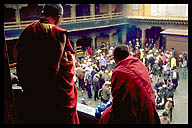Monks Watch the Crowd at Jokhang Temple
