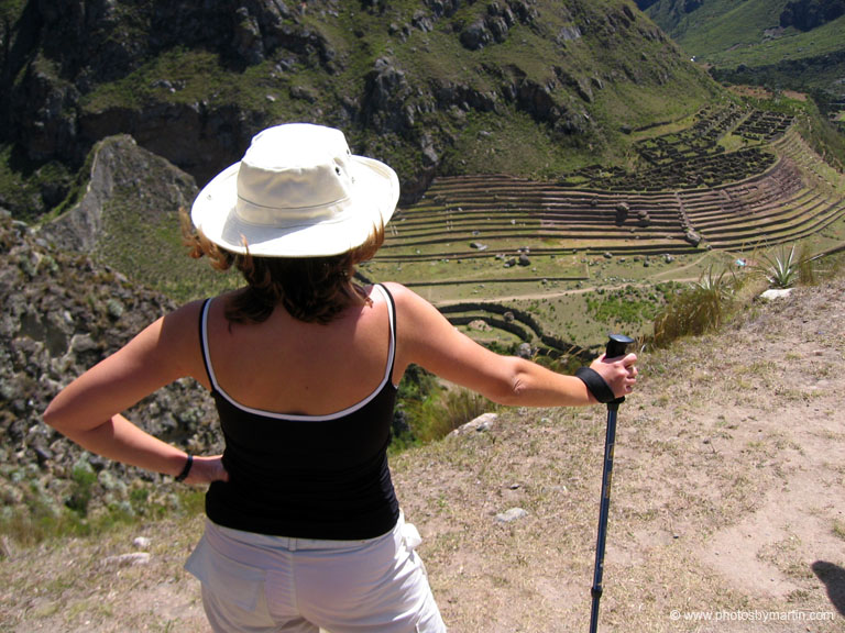 Anya Viewing Inca Terraces at Llactapata
